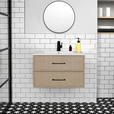 Meuble-lavabo mural simple 30 po avec comptoir en marbre de culture et lavabo intégré Cassidy