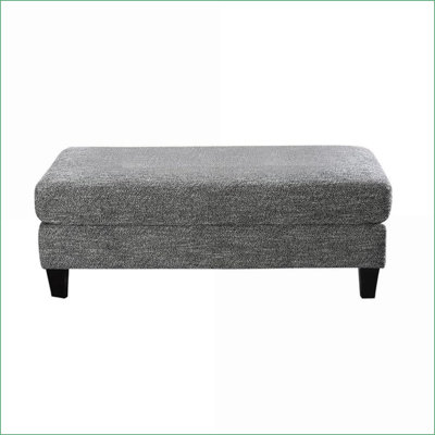 Ottoman, Transitional Chenille Slate Grey with Tapered Legs for Living Room | Black | Wood
