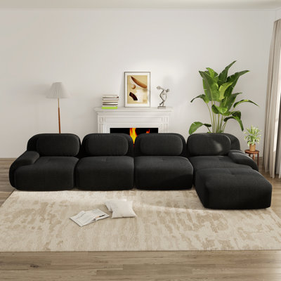 Canapé modulaire en velours côtelé de 152 po avec méridienne sans assemblage pour salon, salle multimédia