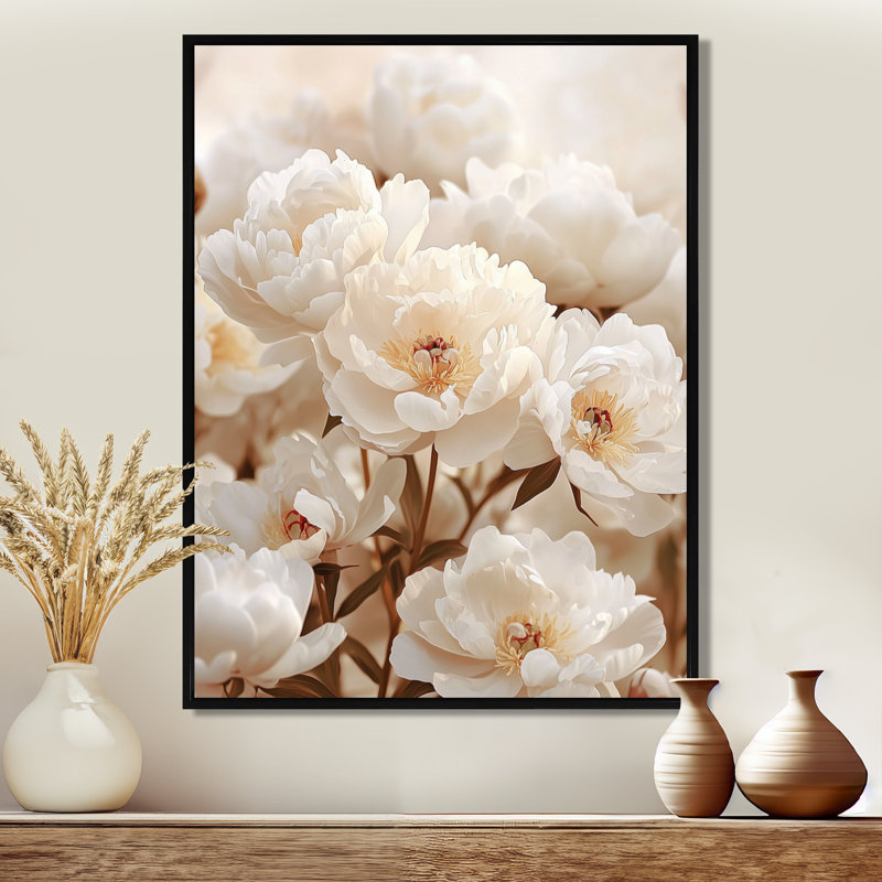 Impression sur toile de pivoines Caseyville, H 32 po x l 24 po, Reproduction avec cadre flottant, Noir