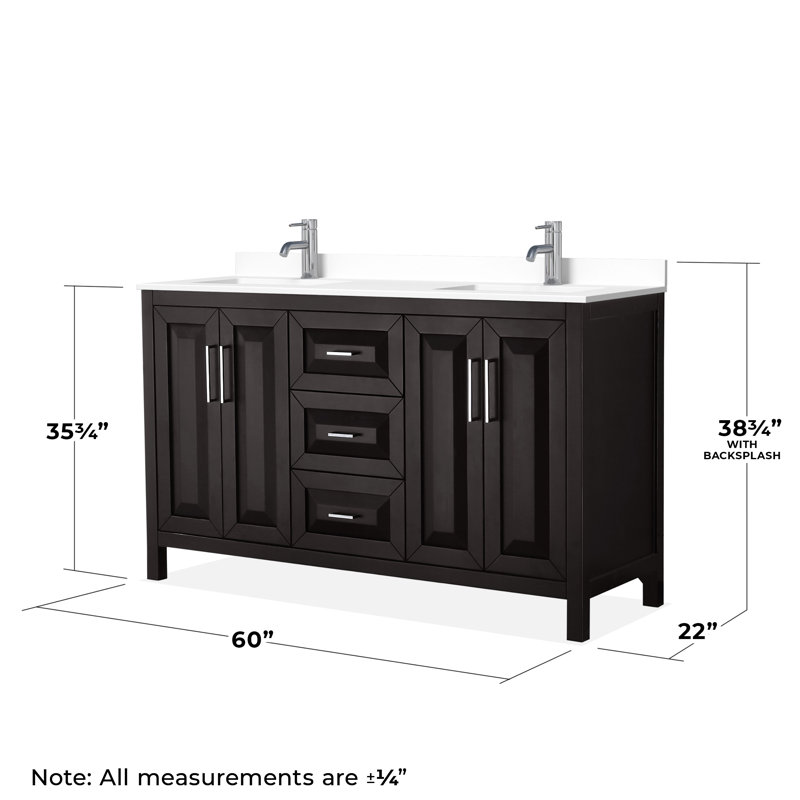 Daria 60'' W Double Vanity, White Cultured Marble, Dark Espresso, Polished Chrome
