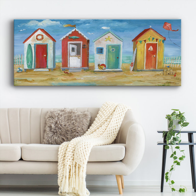 Bright Beach Huts sur impression sur toile, H 8 po x l 20 po x P 1,5 po