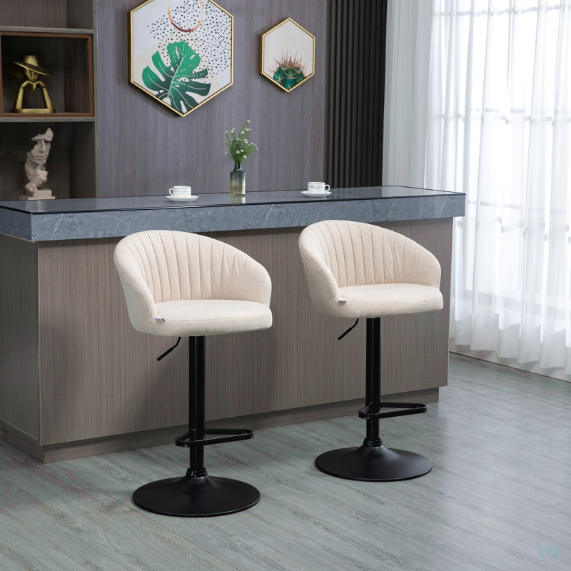 Ensemble de 2 tabourets de bar pivotants ajustables, tissu effet lin