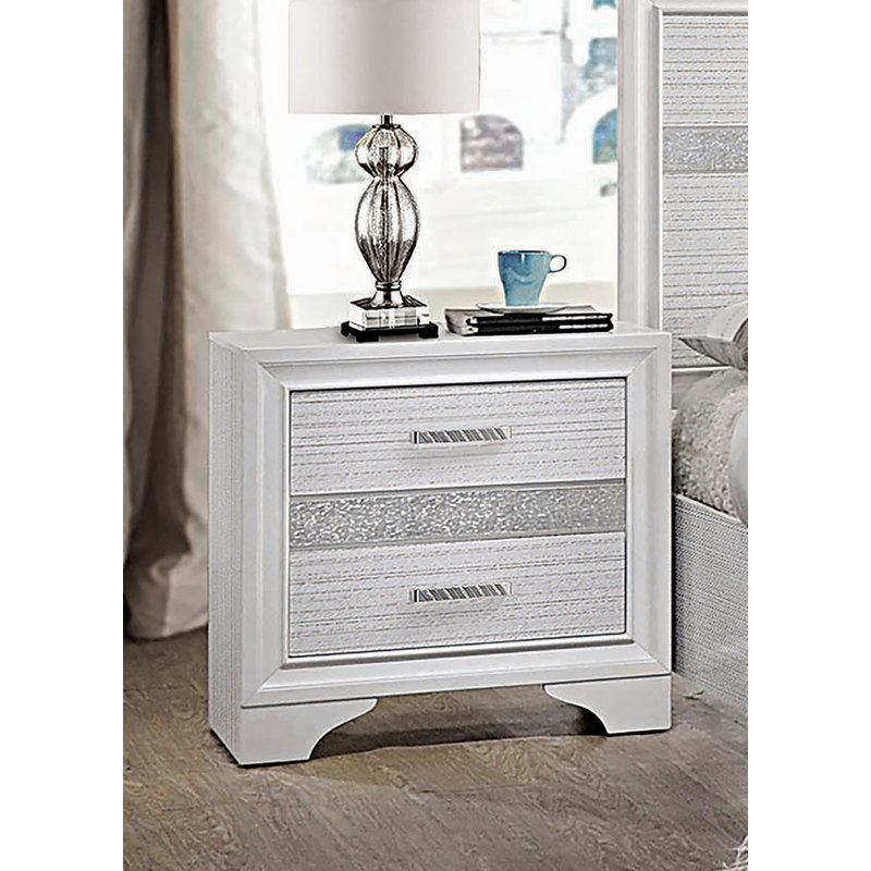 Table de chevet 2 tiroirs Ashmitha, Blanc