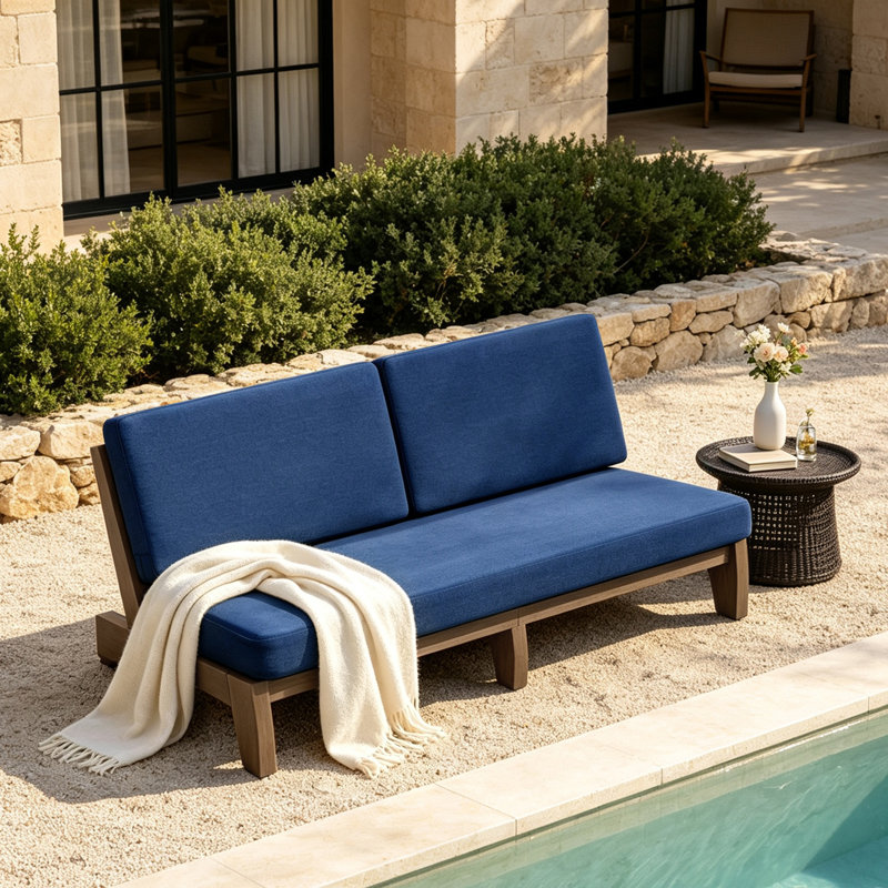 Patio Outdoor Sofa with Cushions, Navy, Brown