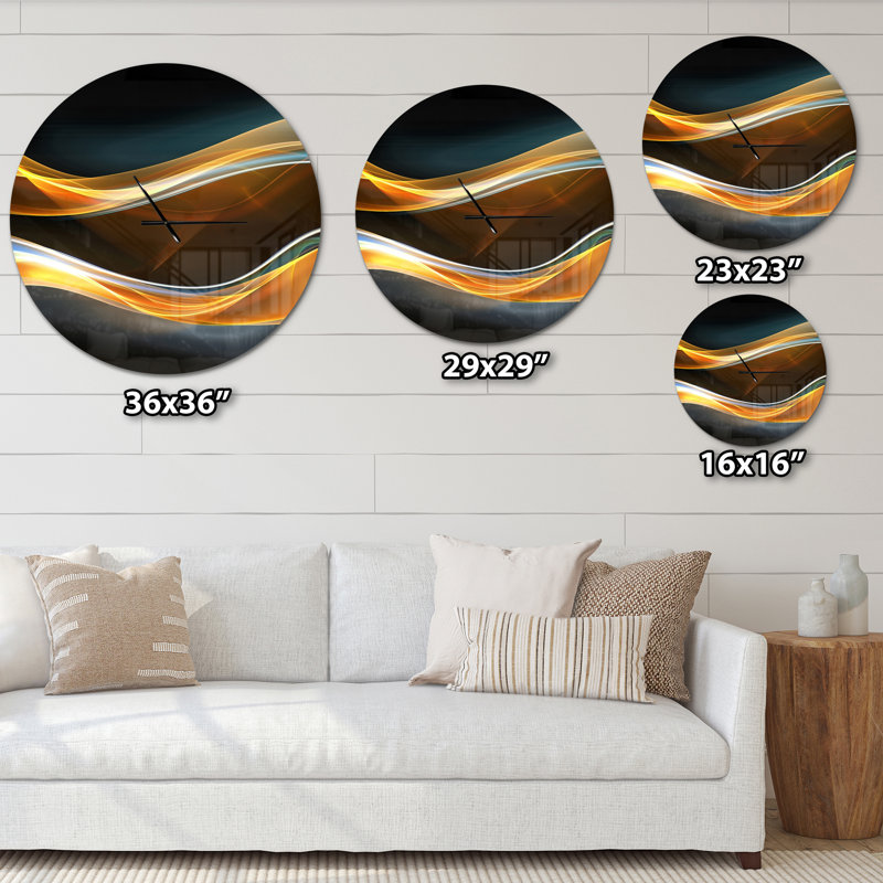 3D Wave Design - Horloge murale moderne, Surdimensionné, Gris, doré et brun