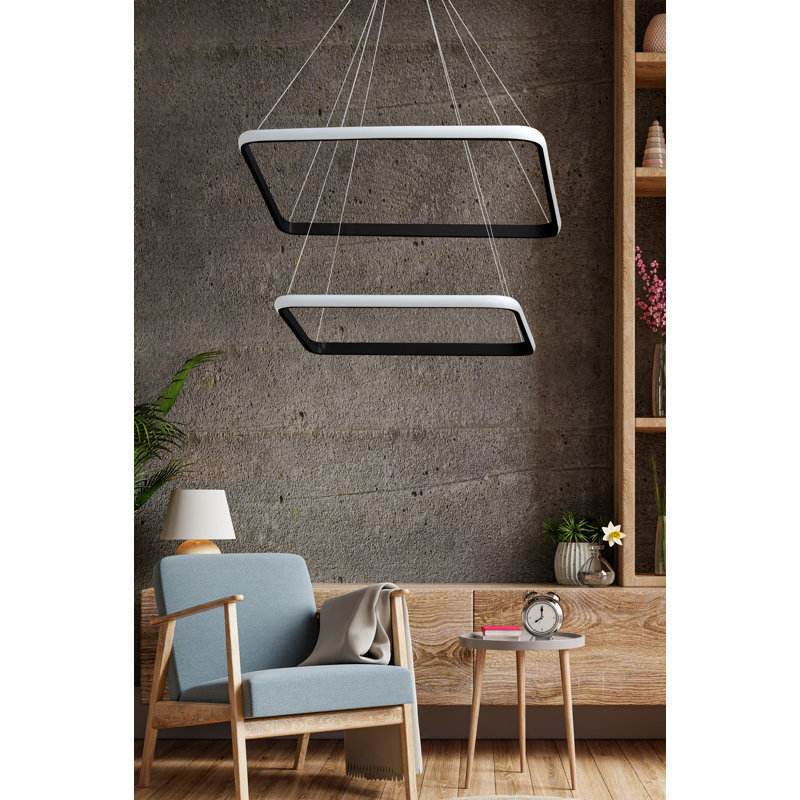 Lustre réglable en aluminium noir, 12 po x 12 po et 15,7 po x 15,7 po | Douille DEL, 40 à 60 watts, lumière blanche (6 500 K) | Conception moderne pour la salle à manger et le salon, solution d'éclairage élégante et élégante