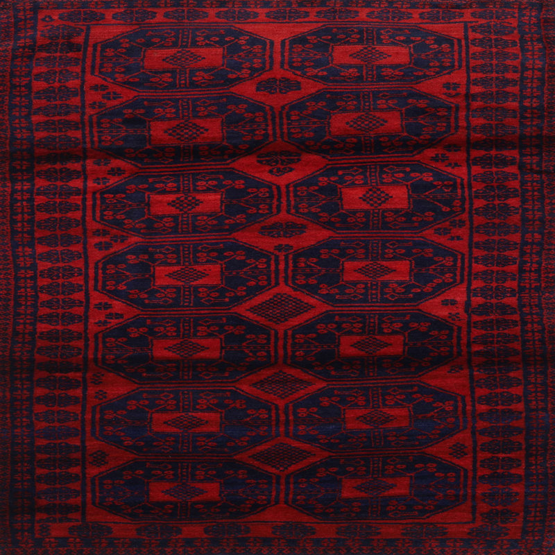 Tapis géométrique rouge / noir, Carré 5 pi