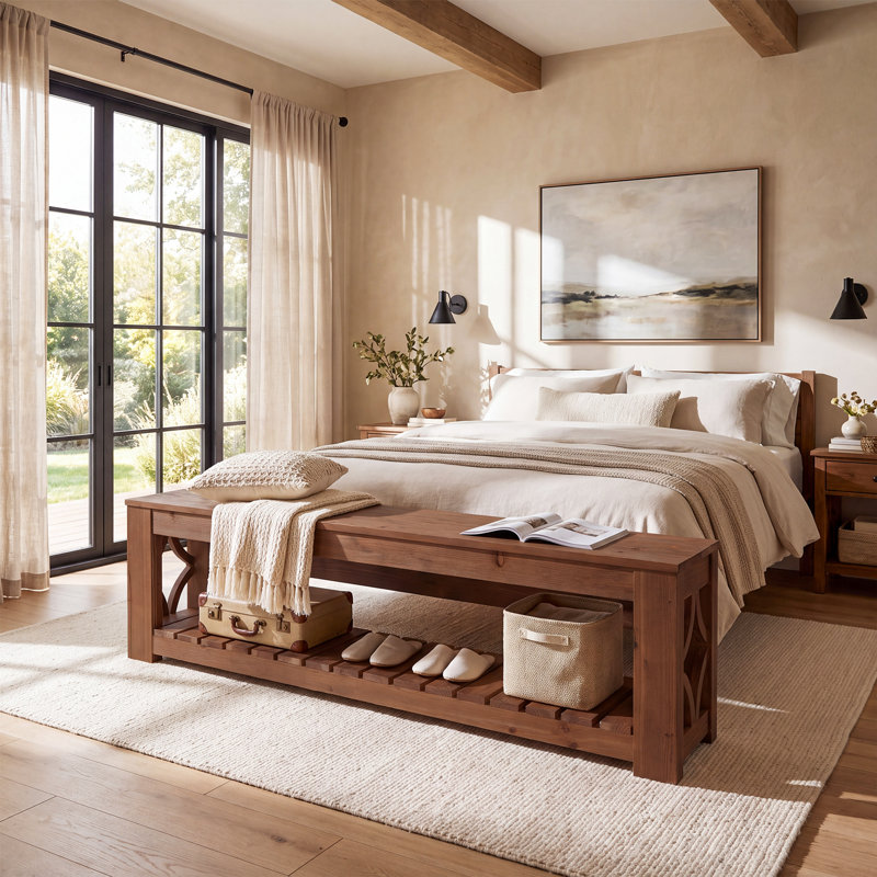 63" W Solid Wood Storage Bench