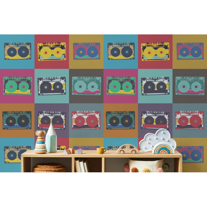 Papier peint rétro avec cassettes Pop Art, L 37 po x l 56 po