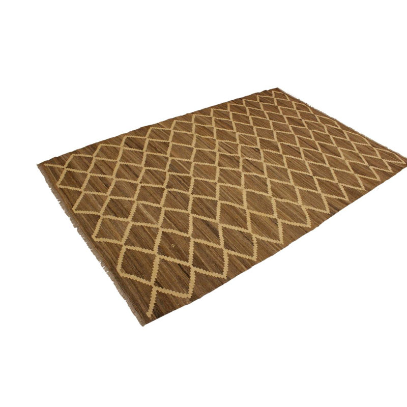 Tapis brun / beige en laine Kilim fabriqué à la main de conception unique Sinclair