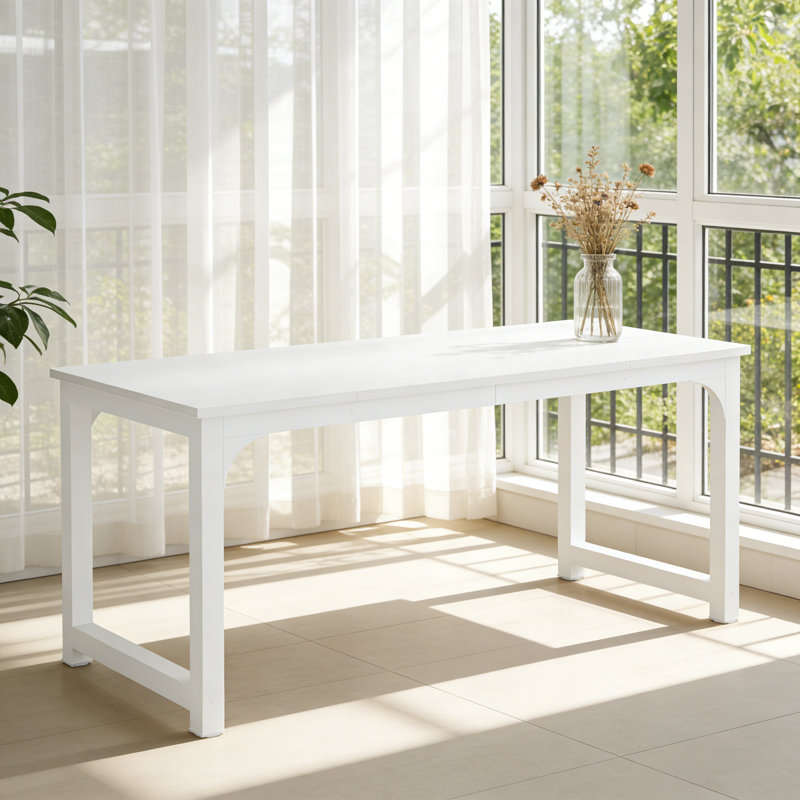 Bureau d'écriture rectangulaire avec plateau en stratifié blanc et base en métal blanc pour bureau, Blanc