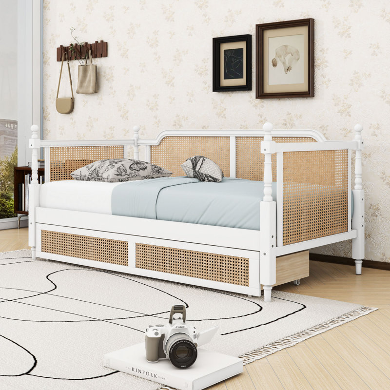 Daybed with 2 Drawers and Sturdy Wood, Twin, Antique White