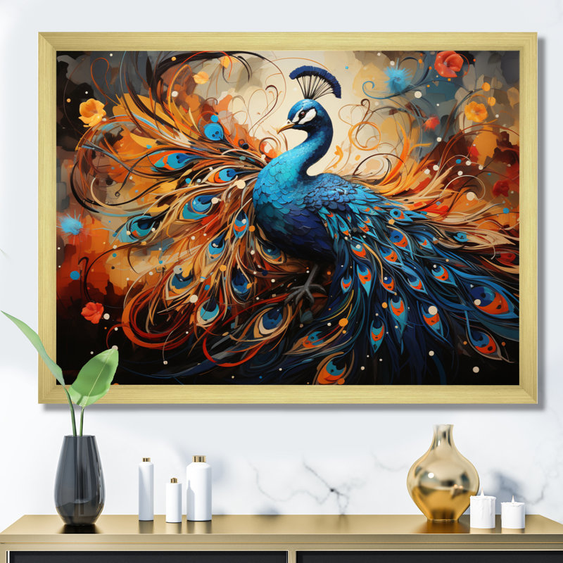 «Peacock Abstract Collage II», reproduction, Cadre doré simple, H 30 po x l 40 po x P 1,5 po