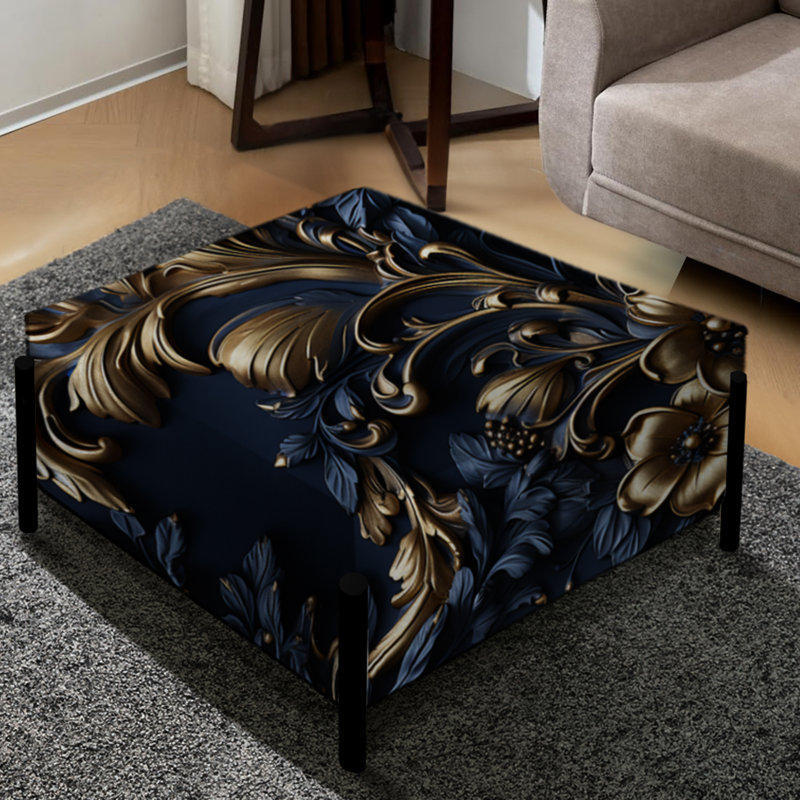 Cobalt Blue Gilded Frames Victorian Pattern - Damask Large Square Ottoman