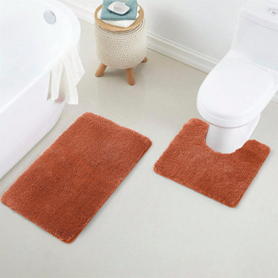 Ensemble de 2 tapis de salle de bain en microfibre orange (17 x 24 et 20 x 32) - Tapis de bain épais et antidérapant, lavables à la machine pour le plancher de la salle de bain, la baignoire et la douche