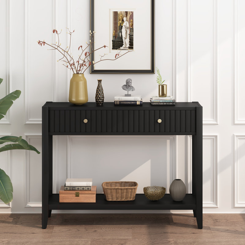 Console avec tiroirs, table d'appoint en bois avec table de rangement étroite