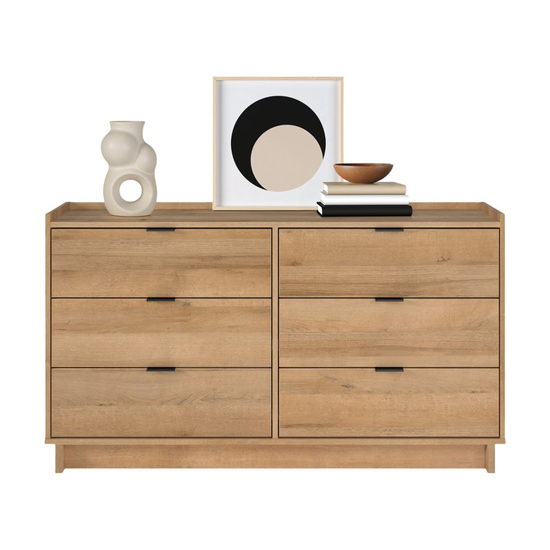 Chaunta 52.5'' Wide 6-Drawer Double Dresser for Bedroom, Chest of Drawers, Modern Bedroom Furniture, 16” D x 52.5” W x 29.5” H, Natural Oak