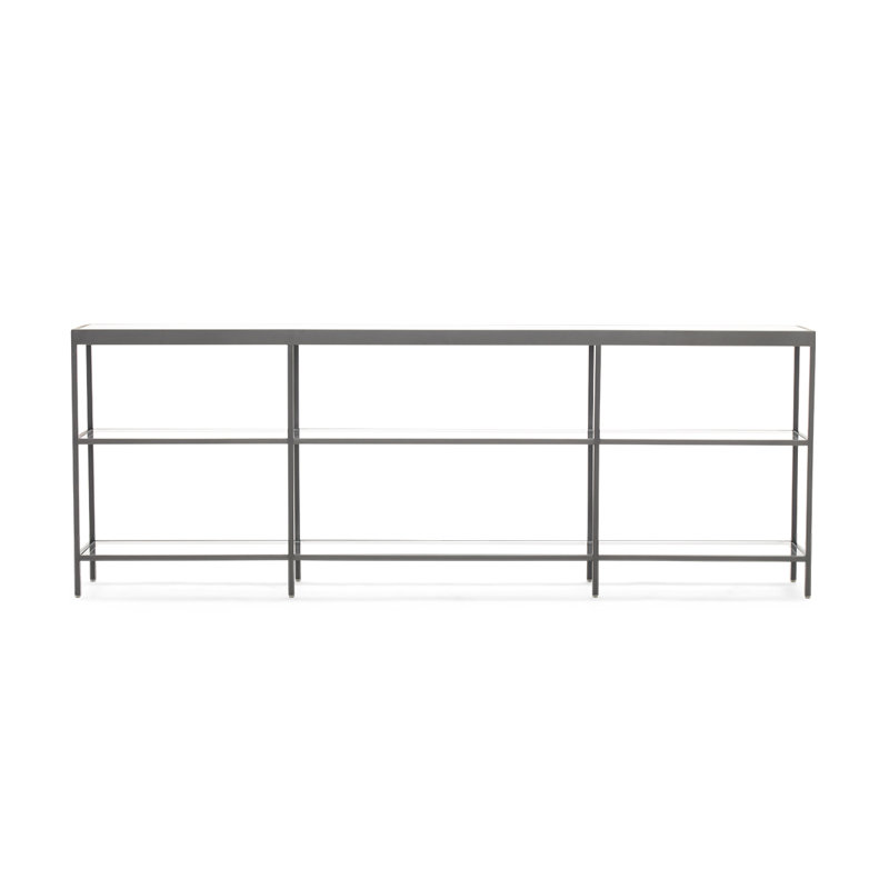 Vienna Low Bookcase W/ Glass Top, (3 Shelves) 27"H x 75"W x 10"D, Pewter