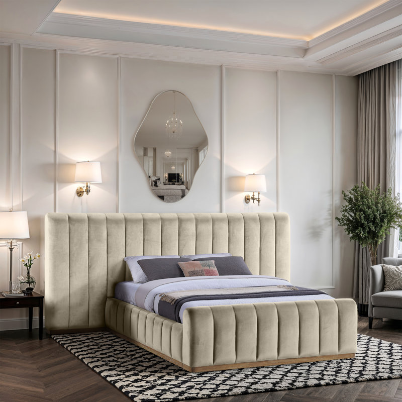 Lit en velours Amara, Grand, Velours crème