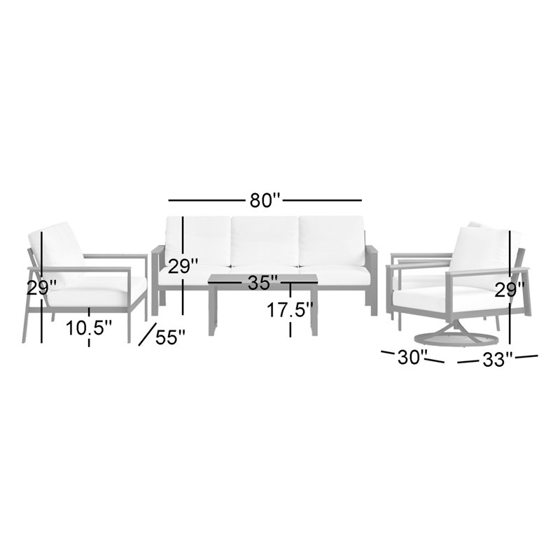 Townsend 5 Piece Sofa Seating Group with Sunbrella® Cushions, Canvas Black Sunbrella® Canvas