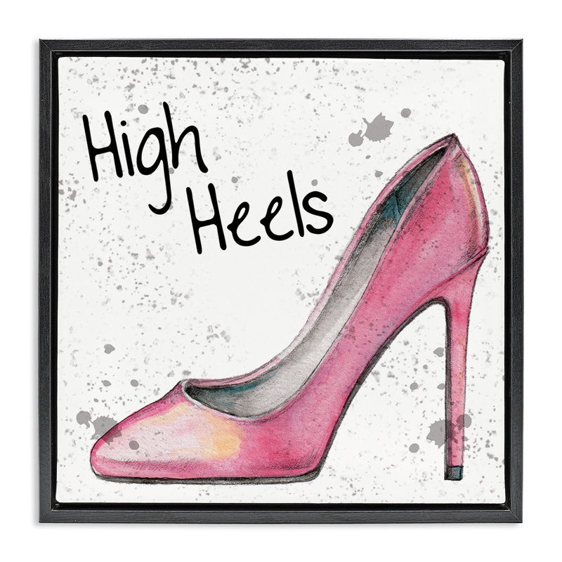 «Pink High Heels», art mural encadré sur toile flottante par Levison Design, Cadre flottant noir de jais, H 18 po x l 18 po