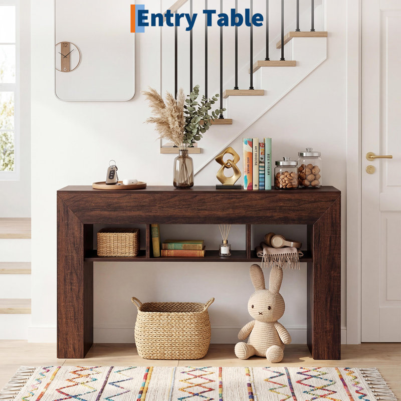 Table basse 63 po avec tablettes de rangement à 3 niveaux et console rustique étroite pour le vestibule ou le salon