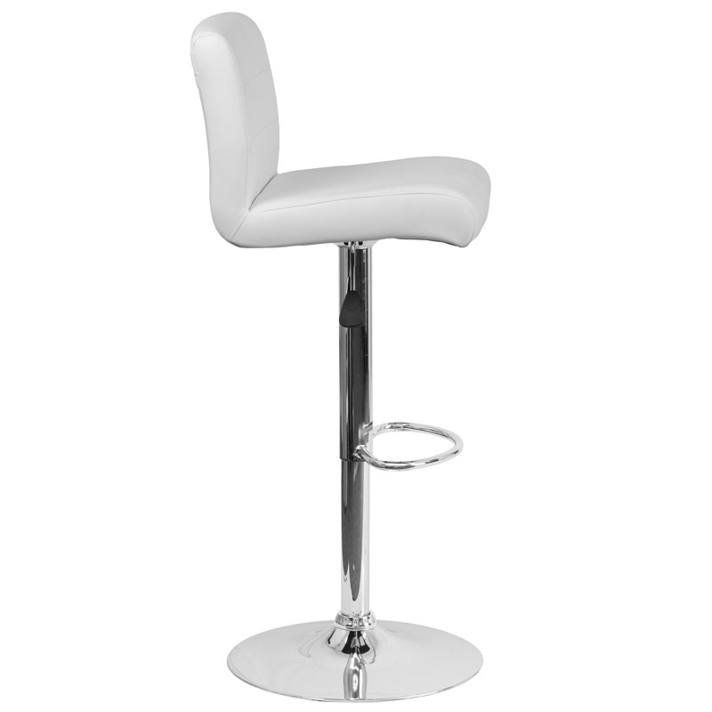 Nusbaum Vinyl Adjustable Height Barstool with Rolled Seat and Chrome Base, White