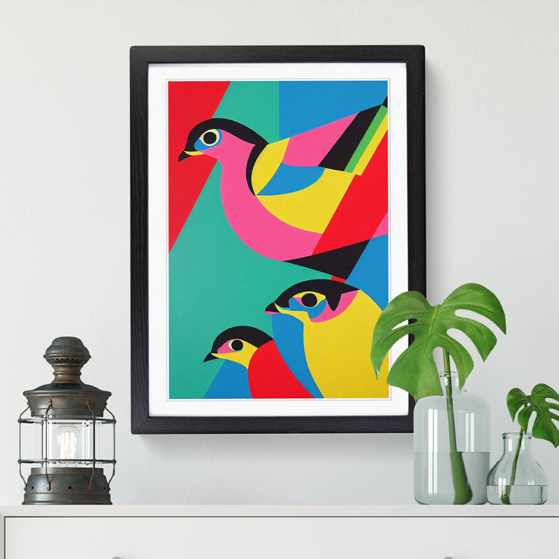 FRM-V0523-254X Birds Pop - Single Picture Frame Print, 34cm H x 25cm W x 2cm D, Black Framed
