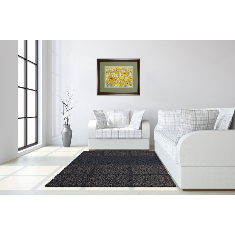 Art mural fleurs jaunes - 34 po x 40 po - cadre brun