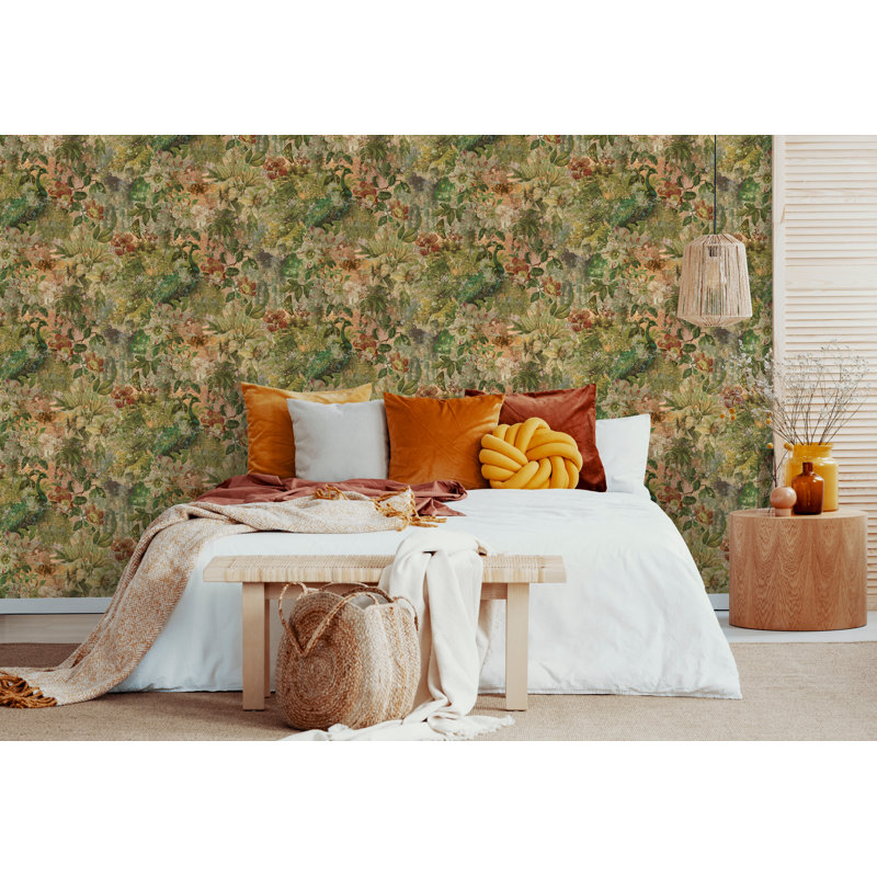 Vintage Floral Peacock Multicoloured Non-Pasted Wallpaper (Covers 56 sq. ft.)