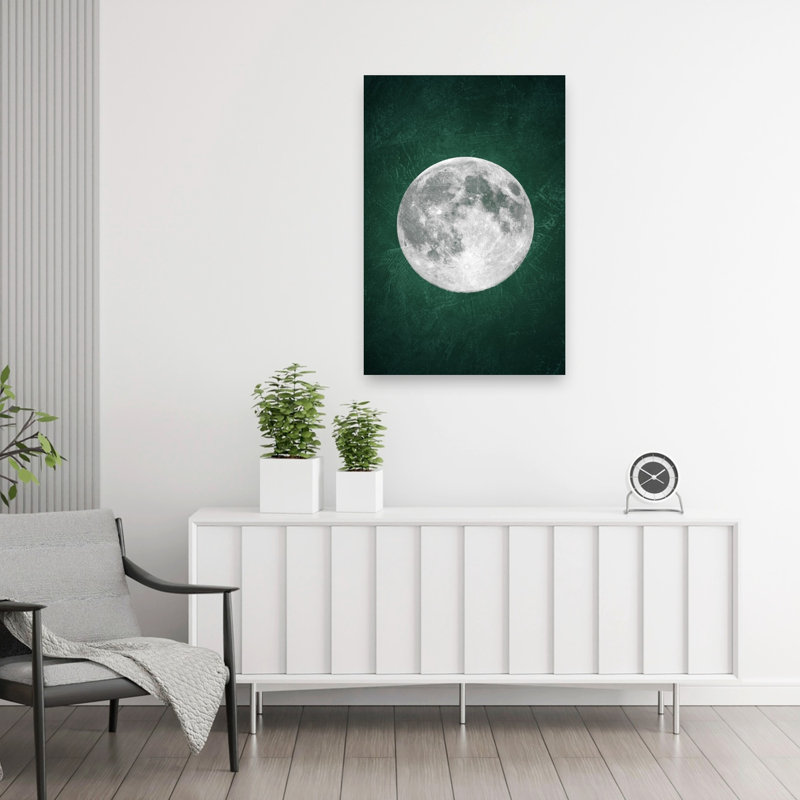 Mystic Green Moon Abstract Dreamy Elegant Landscape Nature Wall Art Print 1 Piece Wrapped Canvas Wall Art