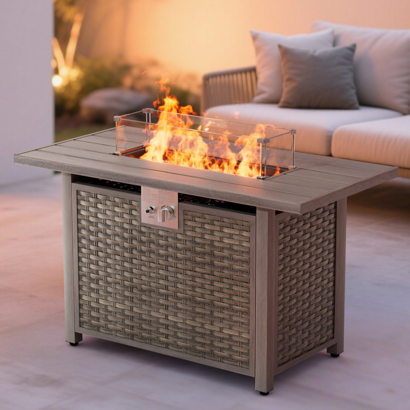 43" Propane Gas Fire Pit Table 50,000 Btu, Csa Certifed With Windshield, Lid And Cover