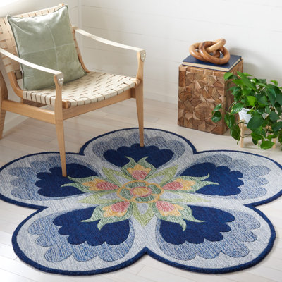 Tapis bleu / gris en laine / coton touffeté à la main Ciane