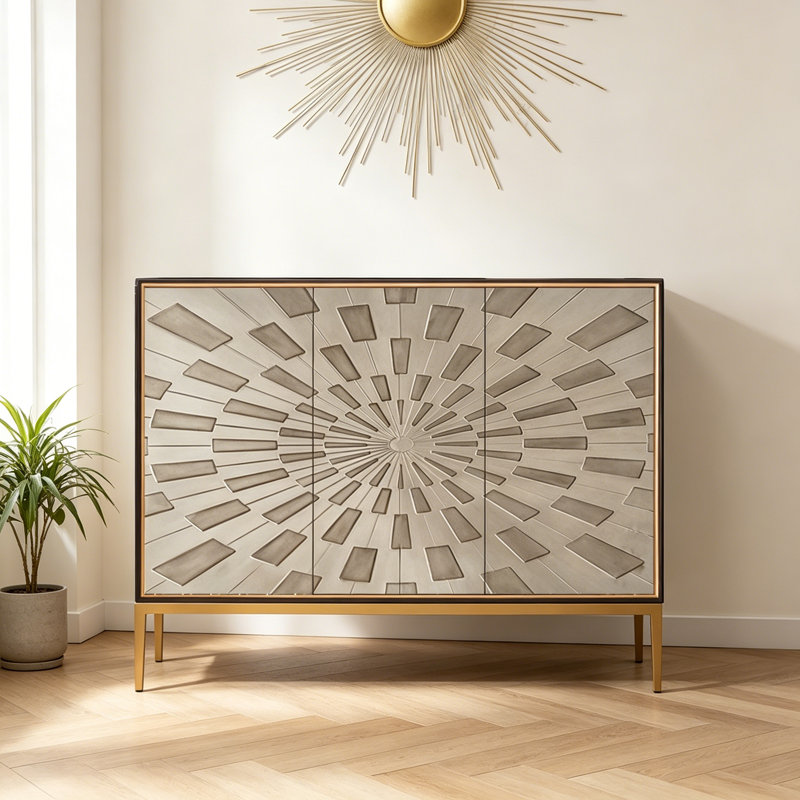 Simplicity Solid Wood Metal Rectangle Sideboard