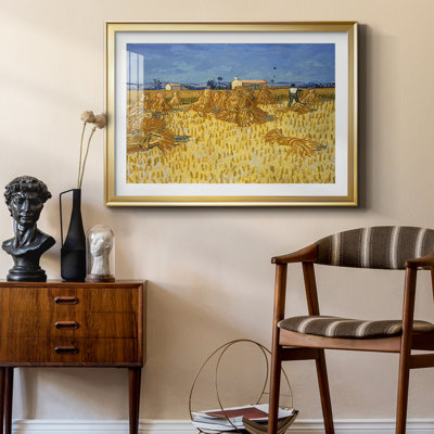 Champ de blé avec gerbes (récolte en Provence) - Vincent Van Gogh - reproduction encadrée avec passe-partout et verre - 1888