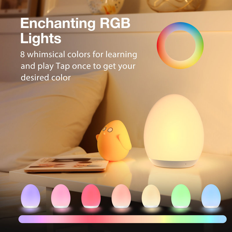  Veilleuse pour enfants, veilleuse pour bébé avec fonction de changement et de gradation de 7 couleurs, veilleuse rechargeable avec minuterie 1 heure et commande tactile, jusqu'à 100 heures