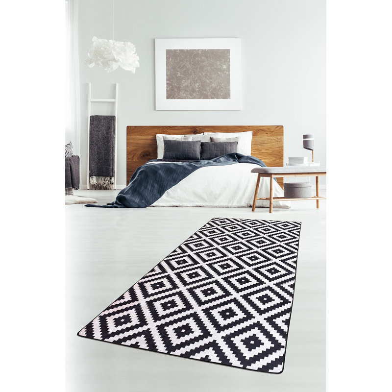 Elegant Black & White Area Rug, 3.3 x 4.6 Feet | 100% Polyester, 0.16 in Pile Height, Antibacterial, Non-Slip Underside | Machine Washable, Perfect for Living Room, Bedroom & Office Decor | Soft & Durable Design