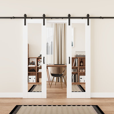  Barn 𝗔𝘀𝘀𝗲𝗺𝗯𝗹𝘆 𝗥𝗲𝗾𝘂𝗶𝗿𝗲𝗱 Panneau de porte, portes de grange coulissantes en bois massif manufacturé avec trousse de quincaillerie