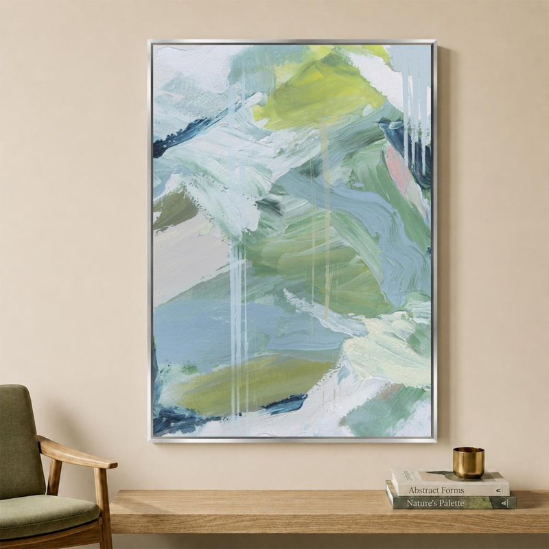 Canopée d'été par Susan Jill - Graphisme sur toile, H 48 po x l 36 po, Cadre flottant biseauté, Argent