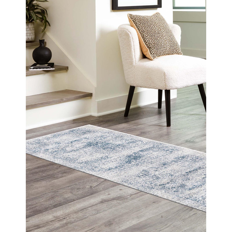 Joao Blue/White Area Rug, Runner 2' x 8'