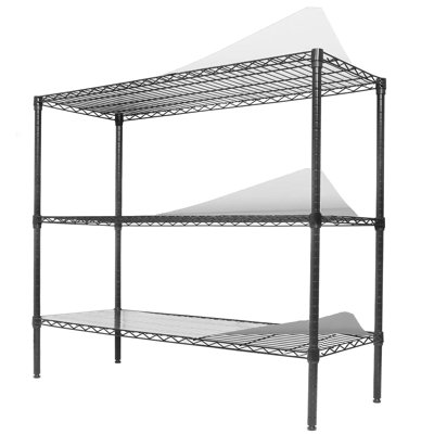 Étagère grillagée en métal à 3 niveaux - Ensemble de 2, capacité de 1050 lb, support de rangement réglable robuste avec doublure de tablette, extensible jusqu'à 6 niveaux de tablettes de 2100 lb, L 48 po x P 18 po x H 96 po, noir