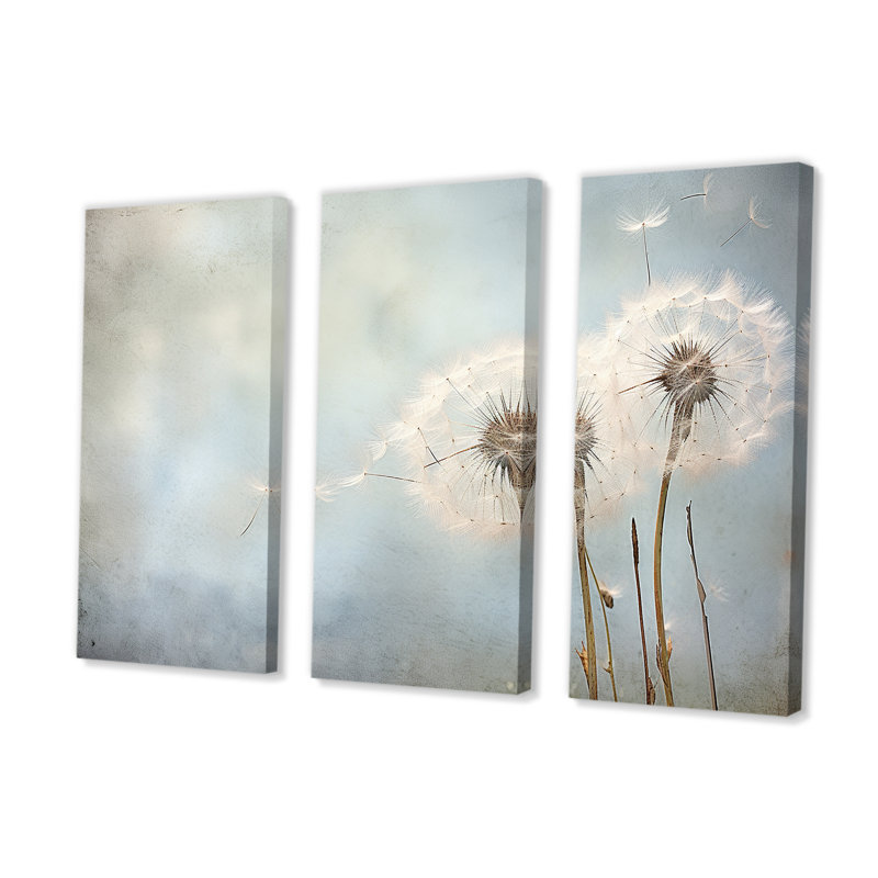 «White Dandelion Farmhouse Still Life», ensemble d'art mural sur toile pissenlit, H 28 po x l 36 po