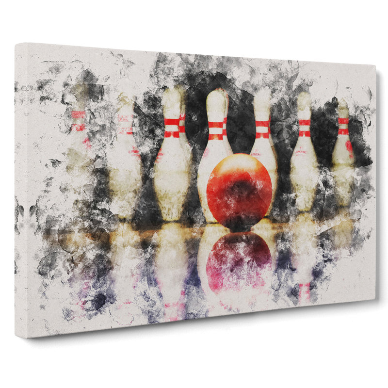 Ten Pin Bowling Watercolour - Wrapped Canvas Print, 35cm H x 50cm W x 3cm D
