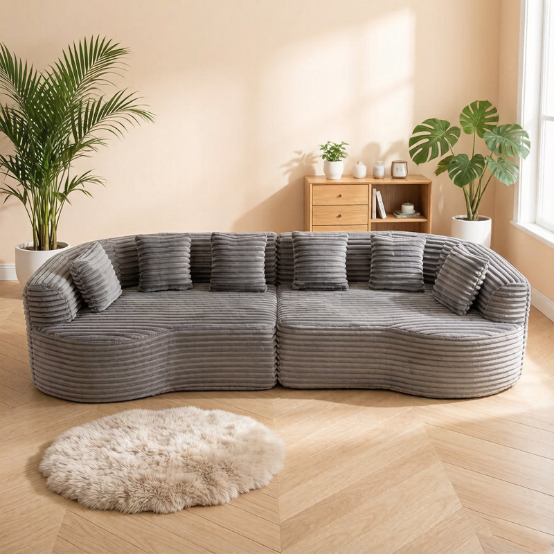 Canapé modulaire Curved, Velours côtelé gris