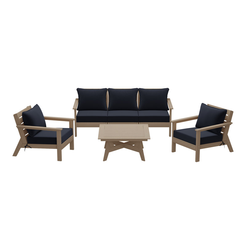 Ensemble de conversation à assise profonde 6 pièces, Marron clair, Navy Blue