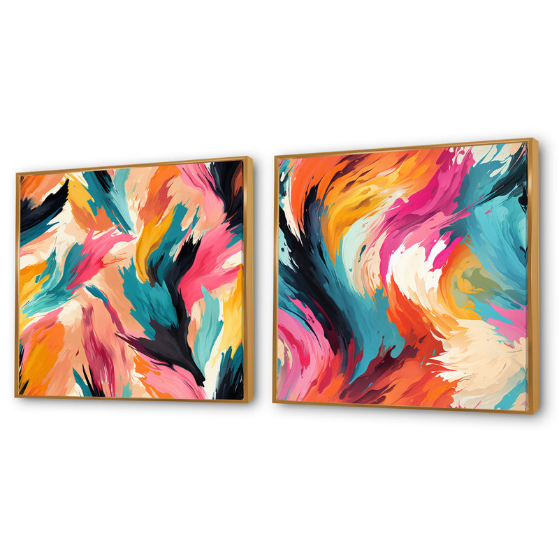 Daileigh - Ensemble de 2 collages carrés abstraits, Cadre flottant doré, H 30 po x l 61 po