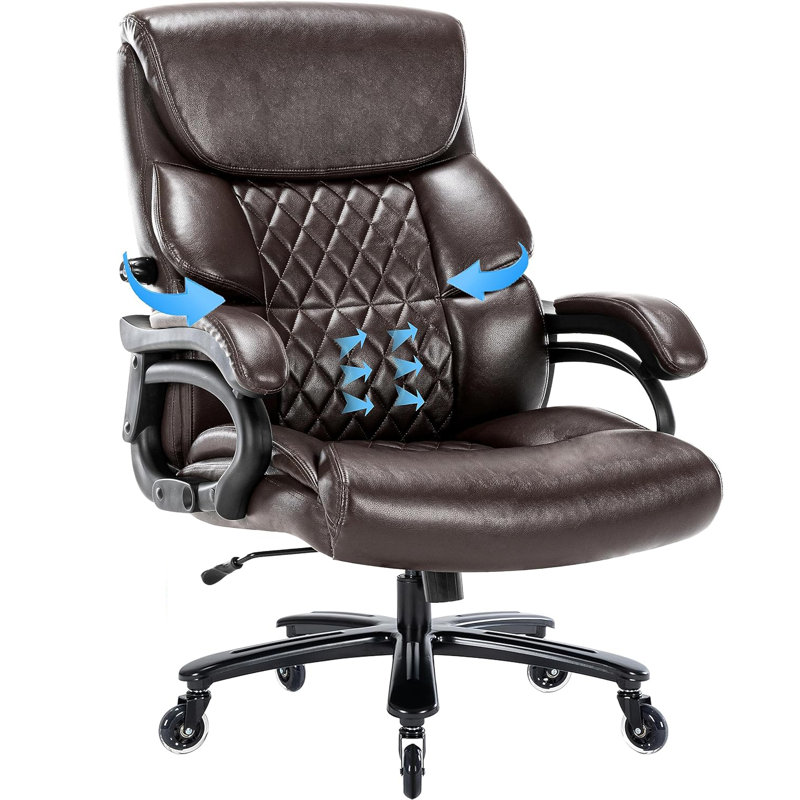 Grand et grand fauteuil de bureau en similicuir, Brun