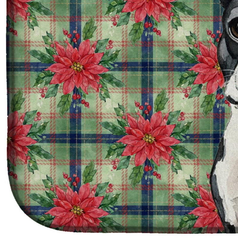Tapis de séchage Boston Terrier Christmas PoinsettIas