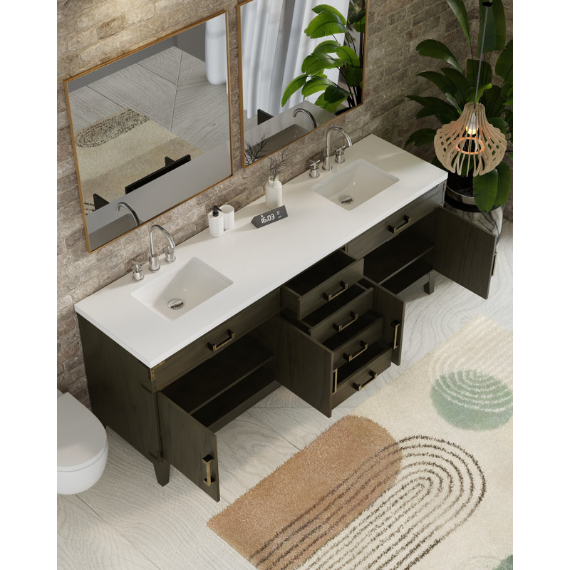 Laurel 84 in W x 22 in D Double Bath Vanity Top, Brown Oak, White Quartz
